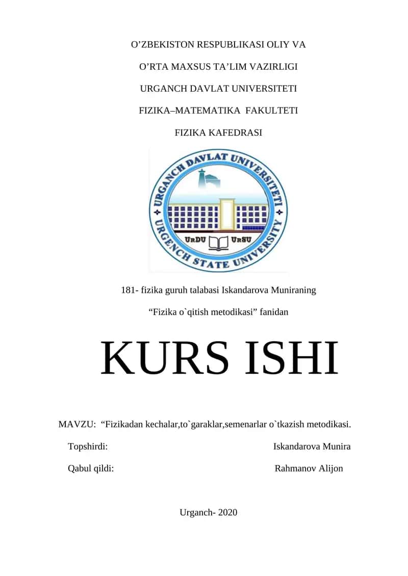 “Fizikadan kechalar,to'garaklar,semenarlar o`tkazish metodikasi"