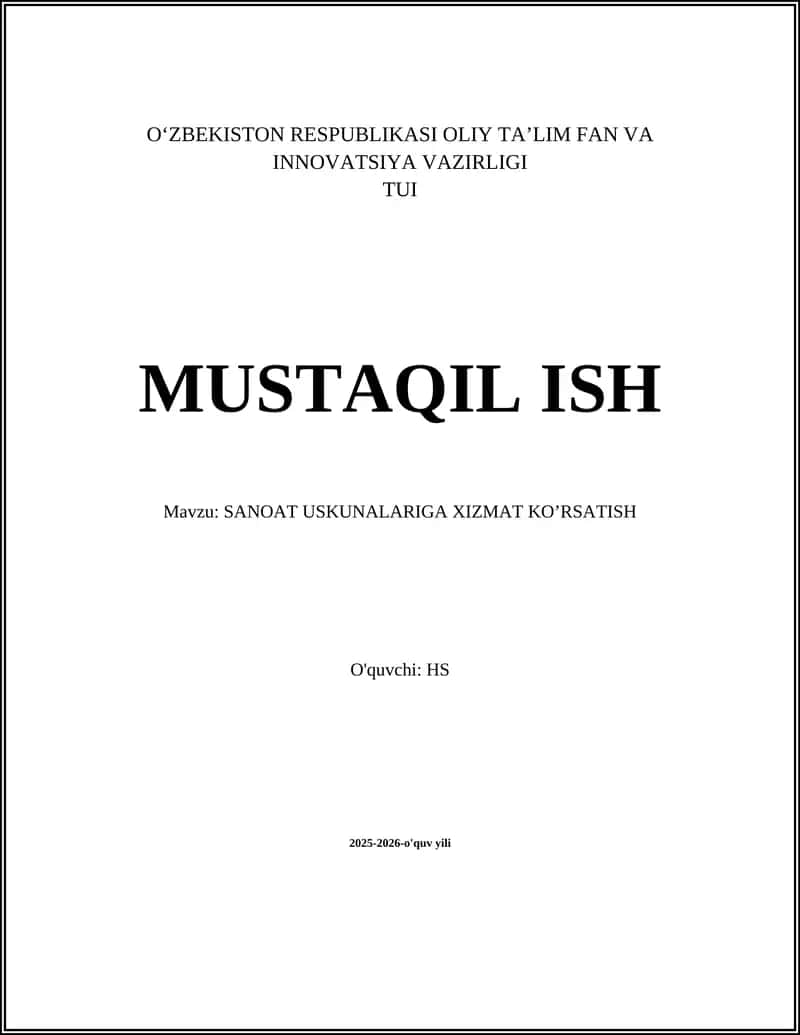 Sanoat Uskunalariga Xizmat Ko'rsatish