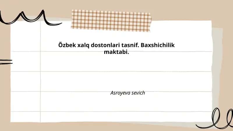 Õzbek xalq dostonlari tasnif