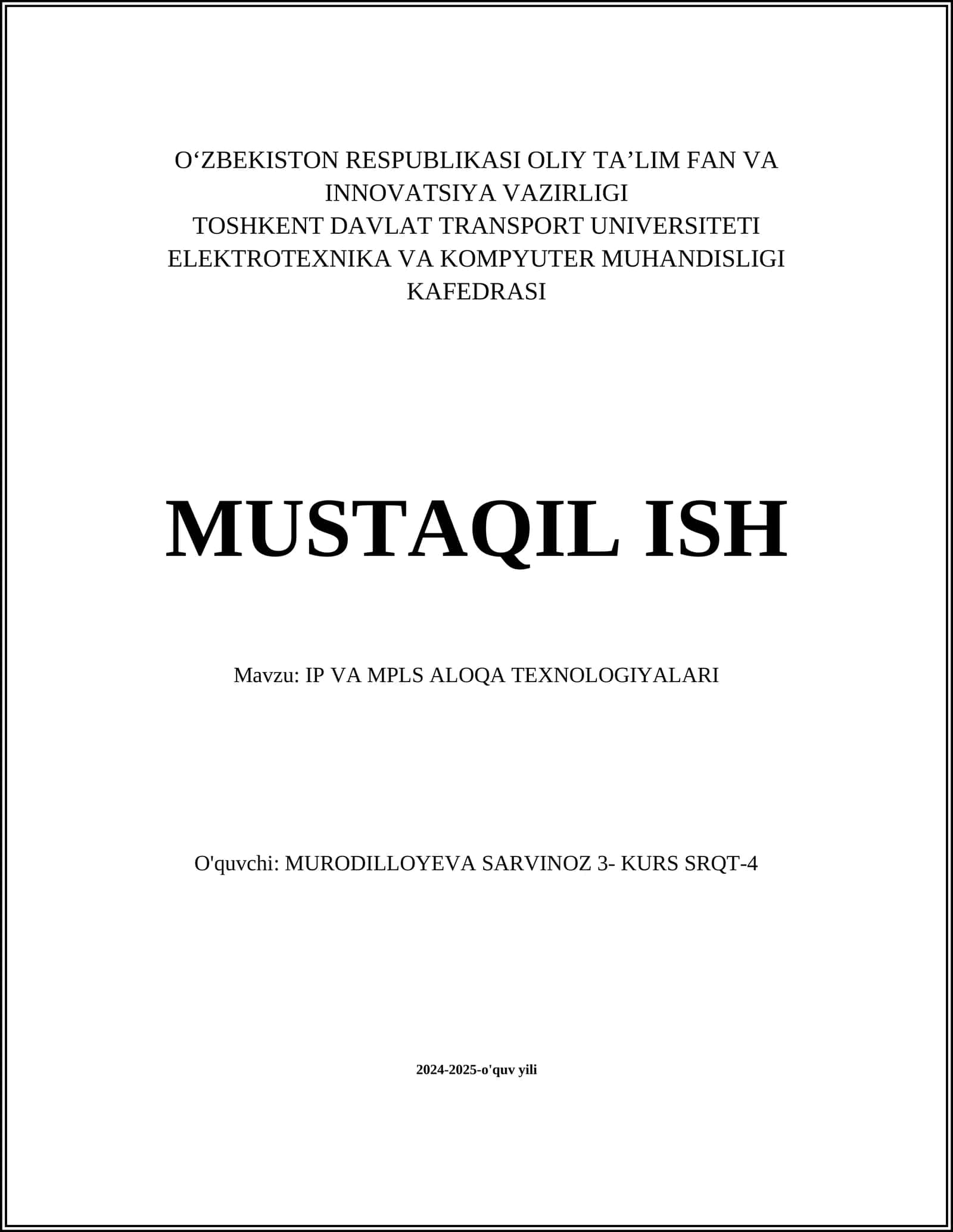 IP VA MPLS ALOQA TEXNOLOGIYALARI