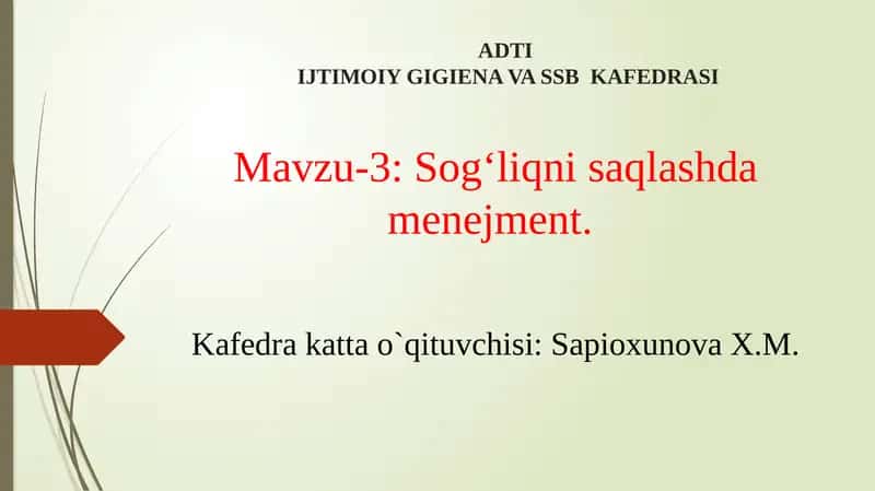 ADTIIJTIMOIY GIGIENA VA SSB KAFEDRASI