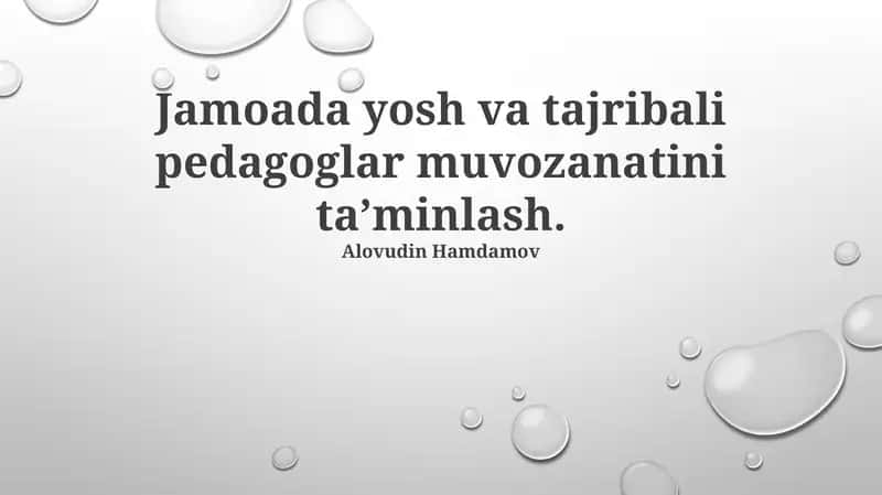 Jamoada yosh va tajribali pedagoglar muvozanatini ta’minlash