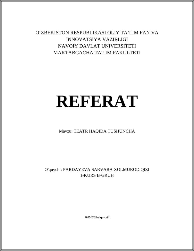 TEATR HAQIDA TUSHUNCHA