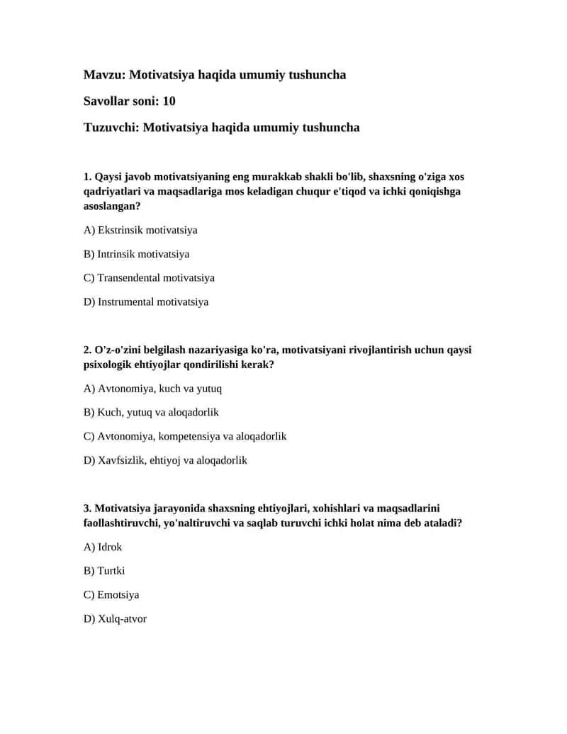 Motivatsiya haqida umumiy tushuncha