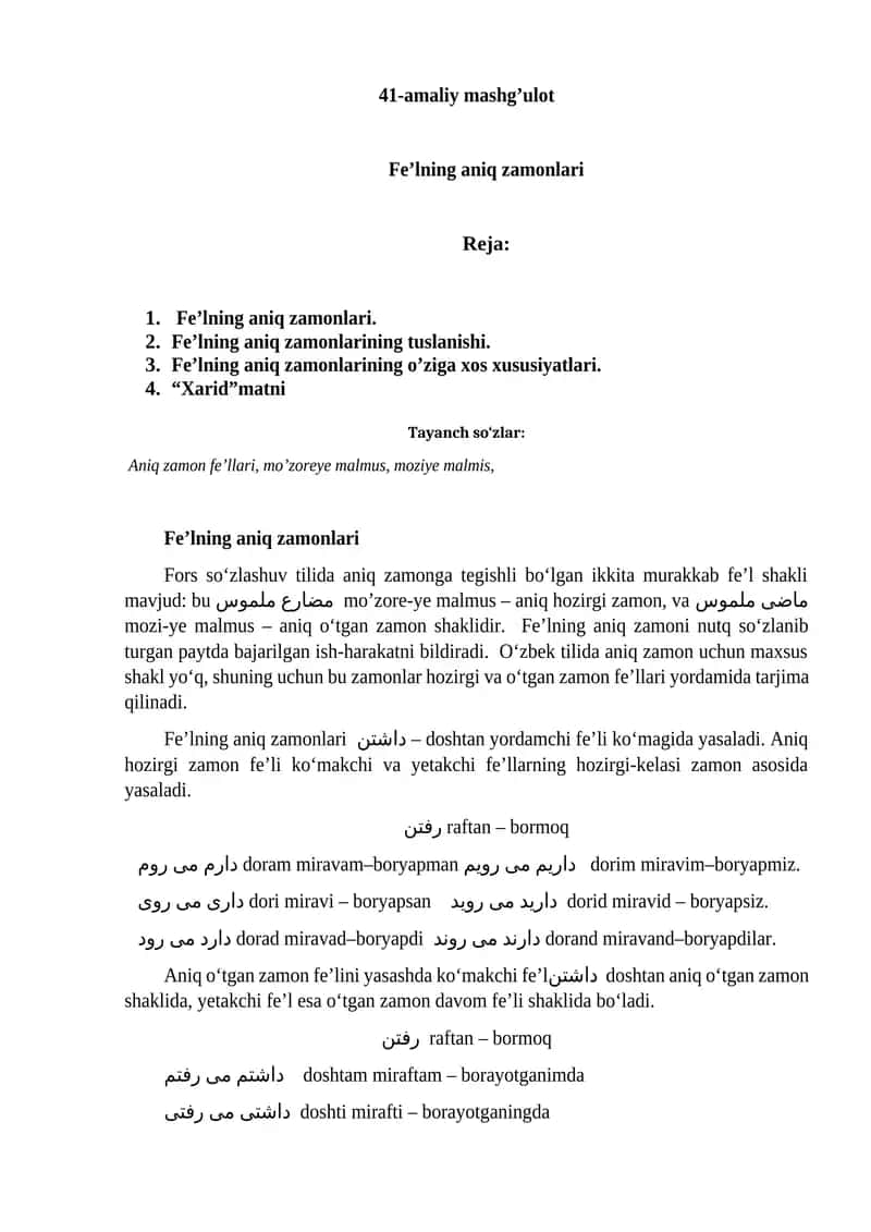 Fe’lning aniq zamonlari