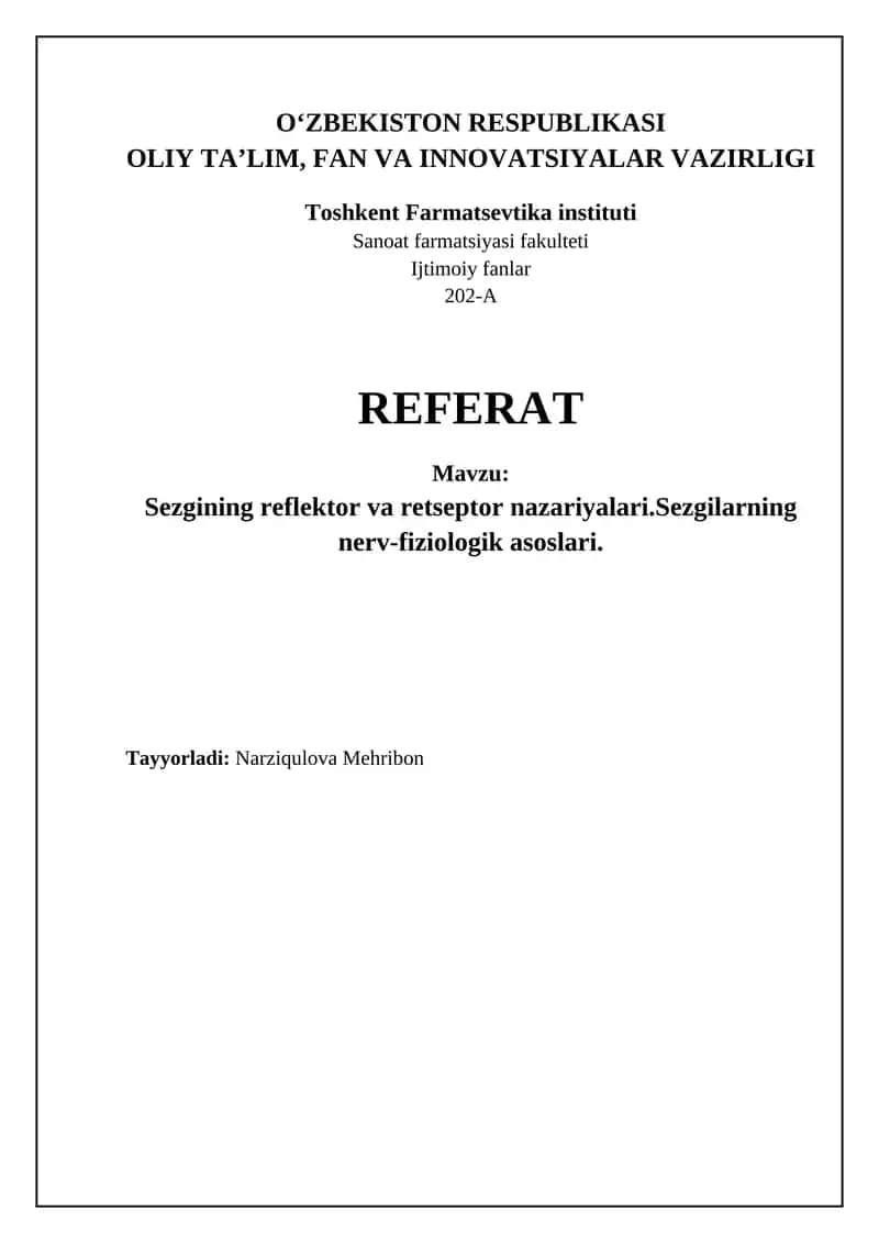Sezgining reflektor va retseptor nazariyalari