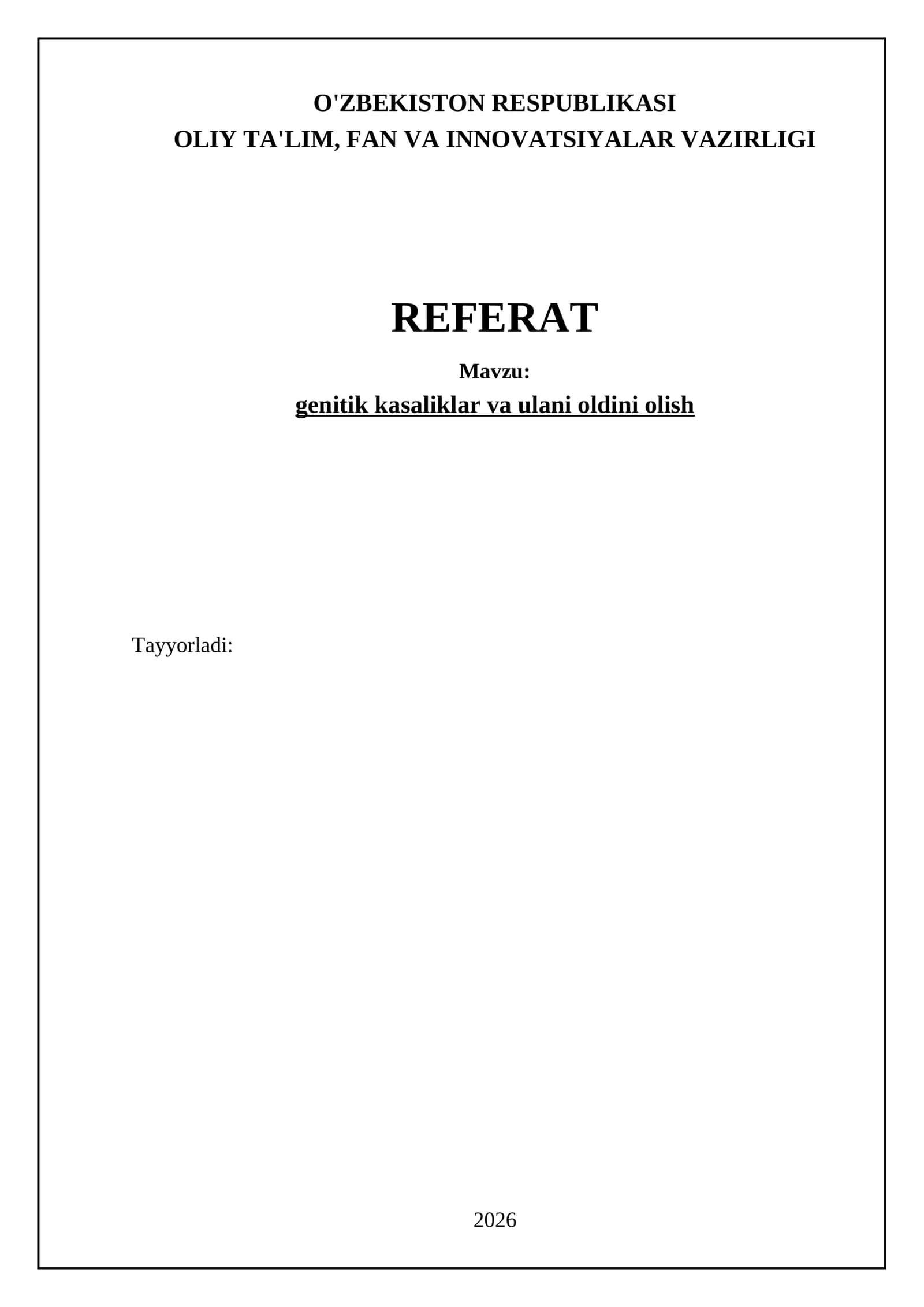 genitik kasaliklar va ulani oldini olish
