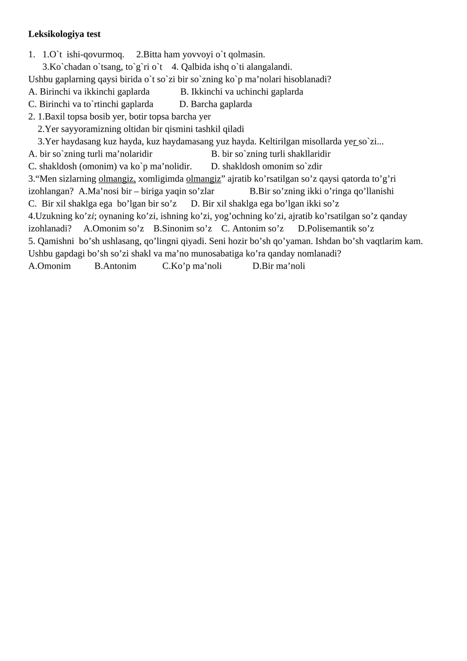Leksikologiya test