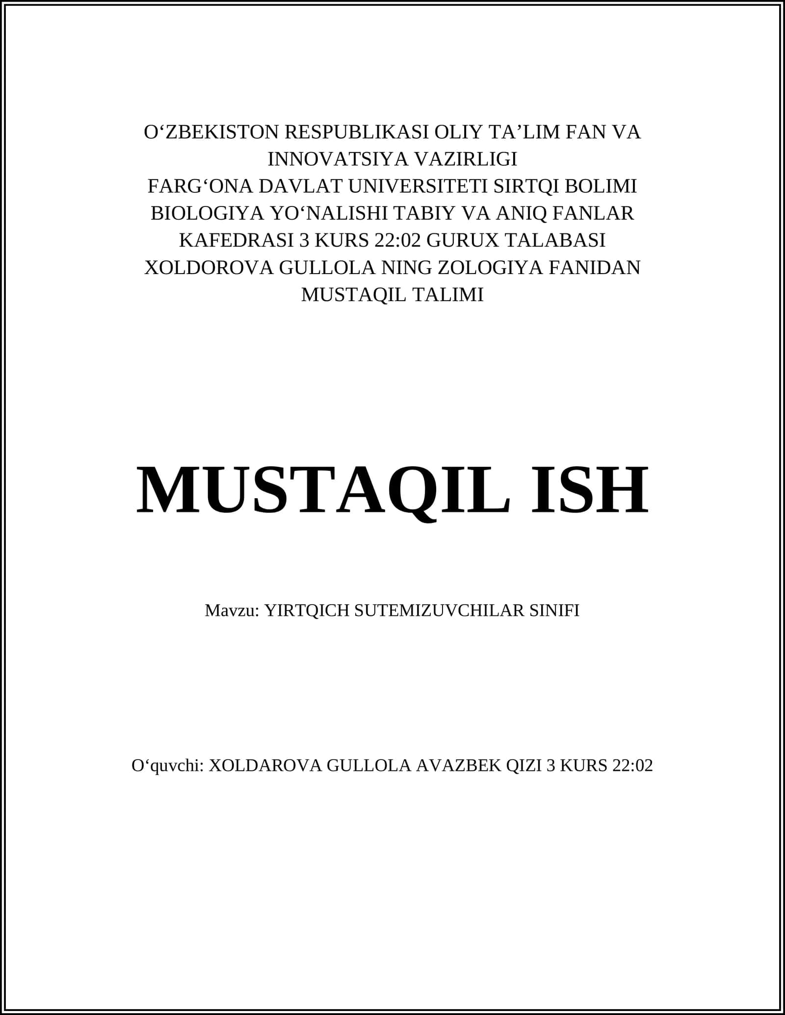 YIRTQICH SUTEMIZUVCHILAR SINIFI