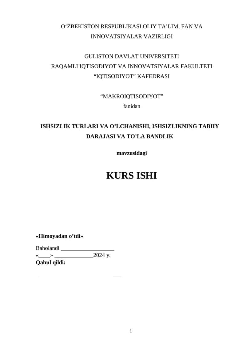 ISHSIZLIKNING TURLARI VA O'LCHANISHI