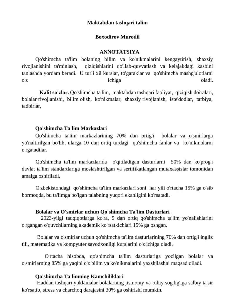 Qo'shimcha Ta'lim Markazlari