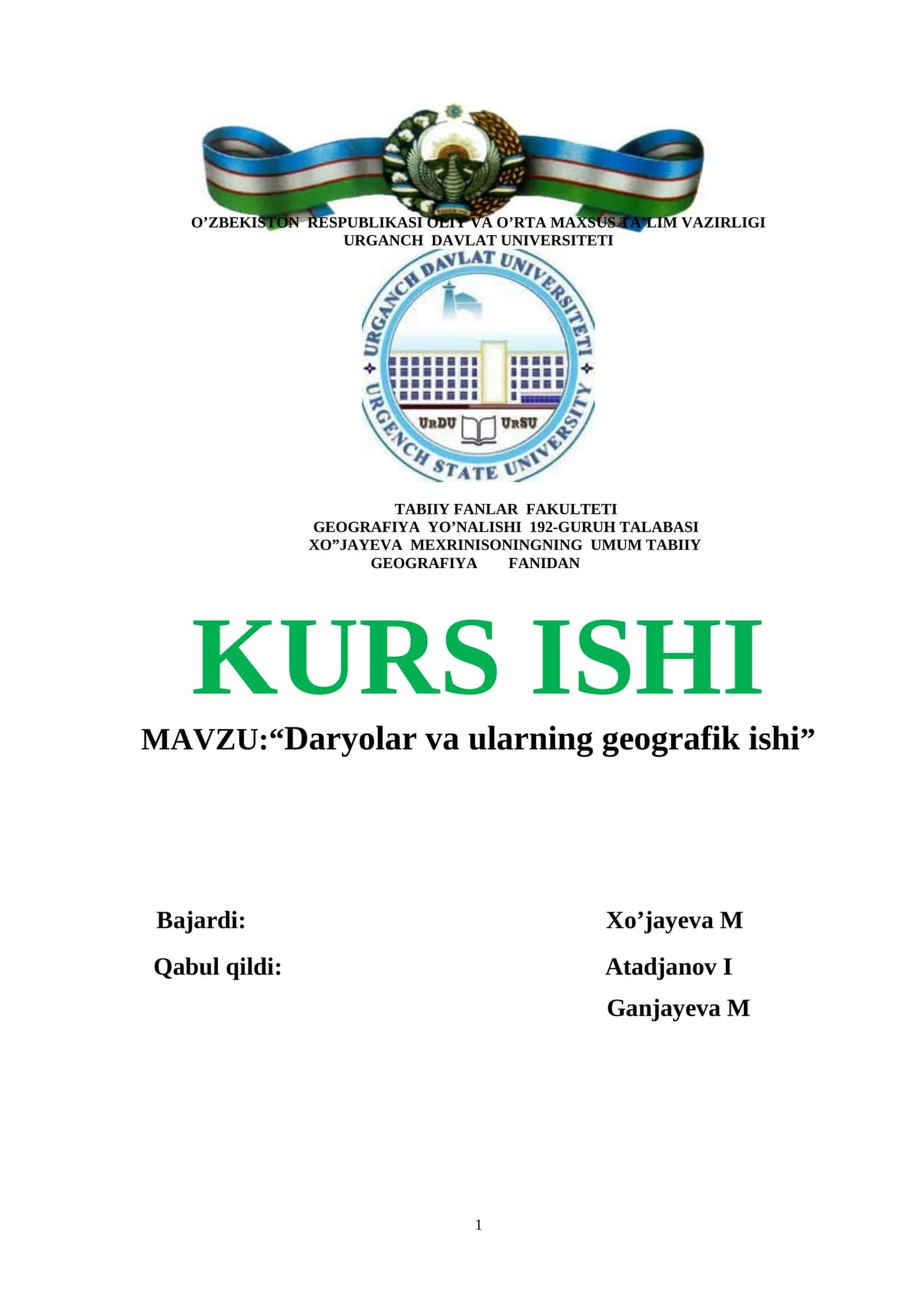 Daryolar va ularning geografik ishi