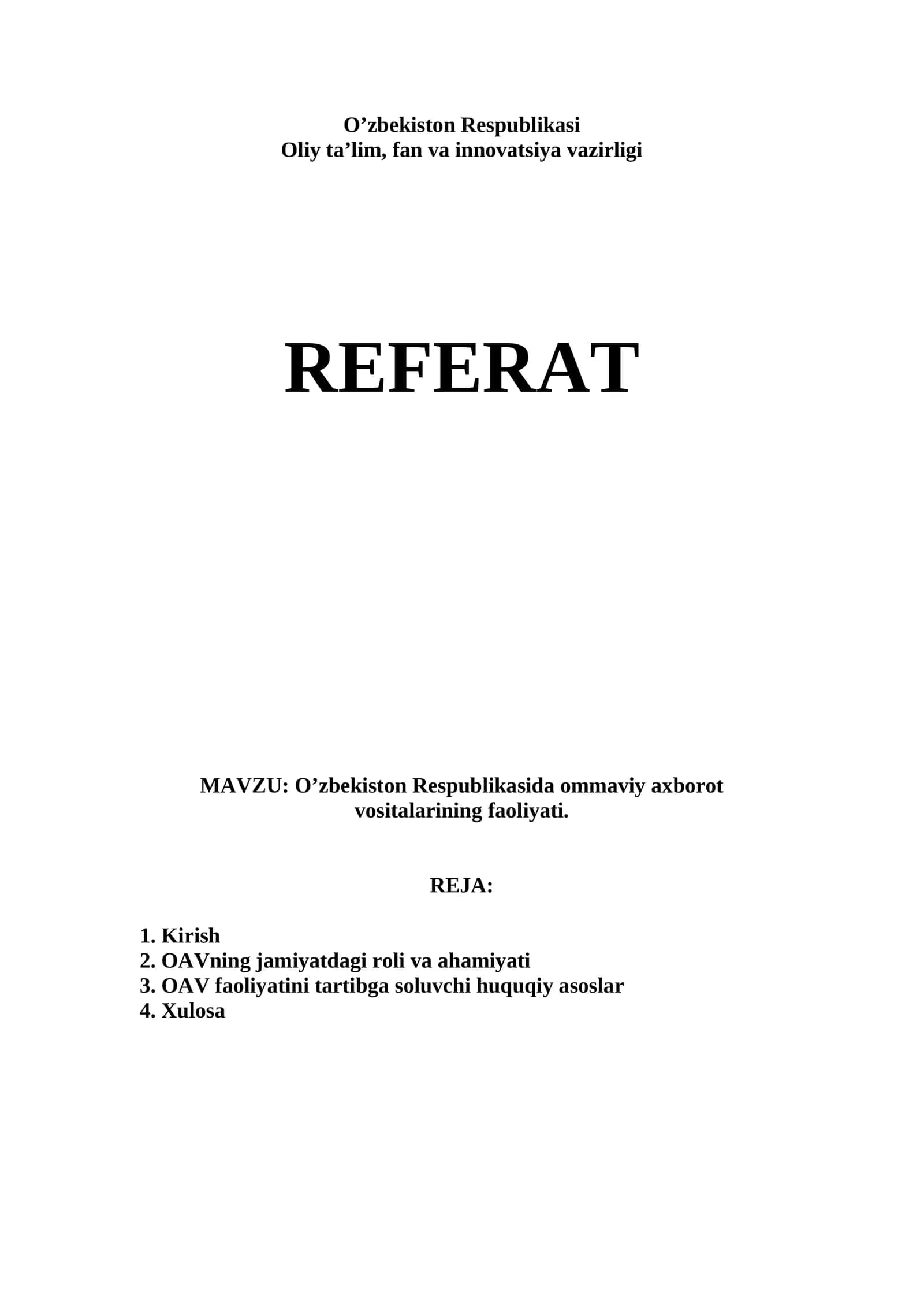 Ommaviy axborot vositalarining faoliyati