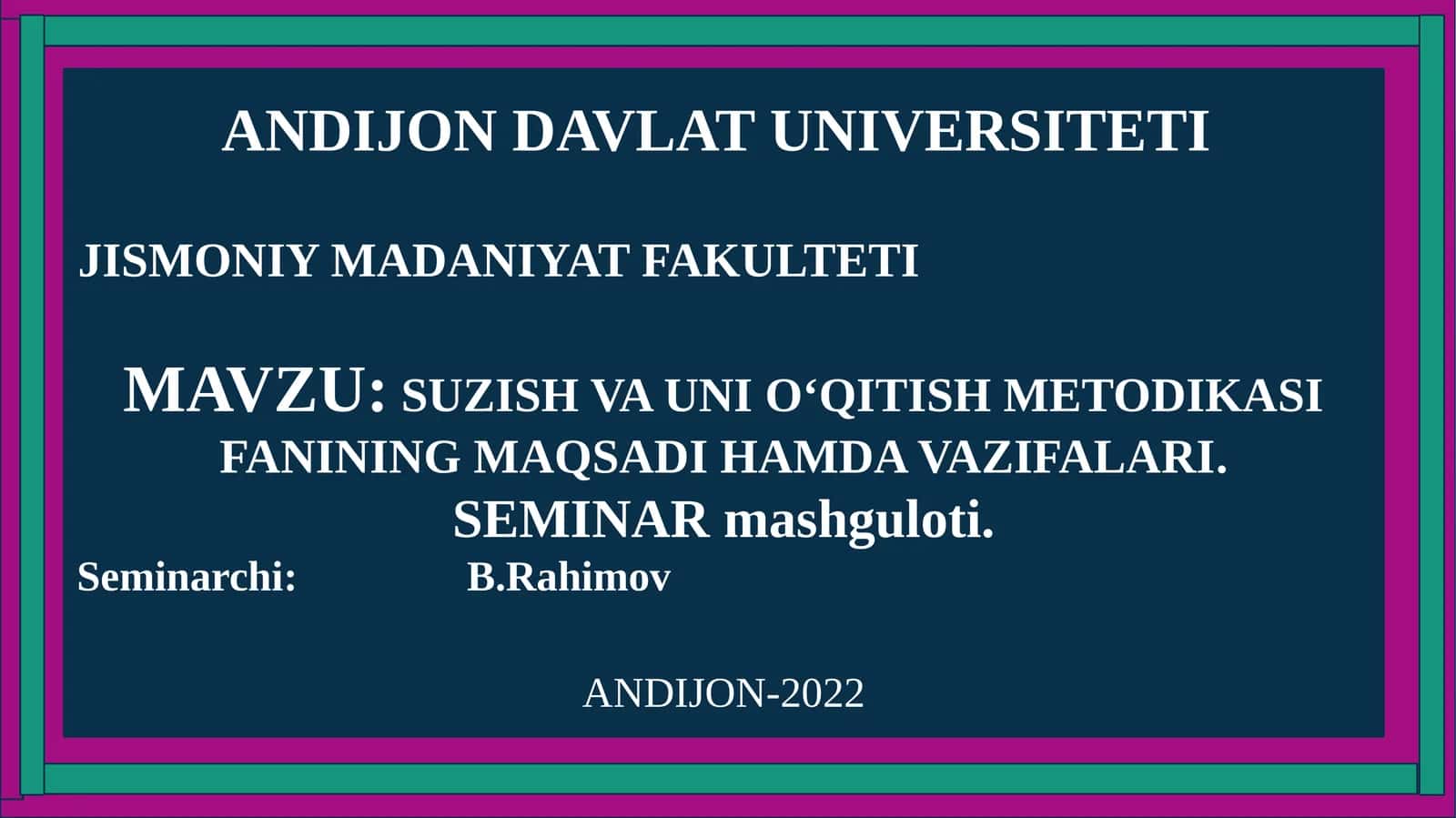 Suzish va uni o‘qitish metodikasi fani