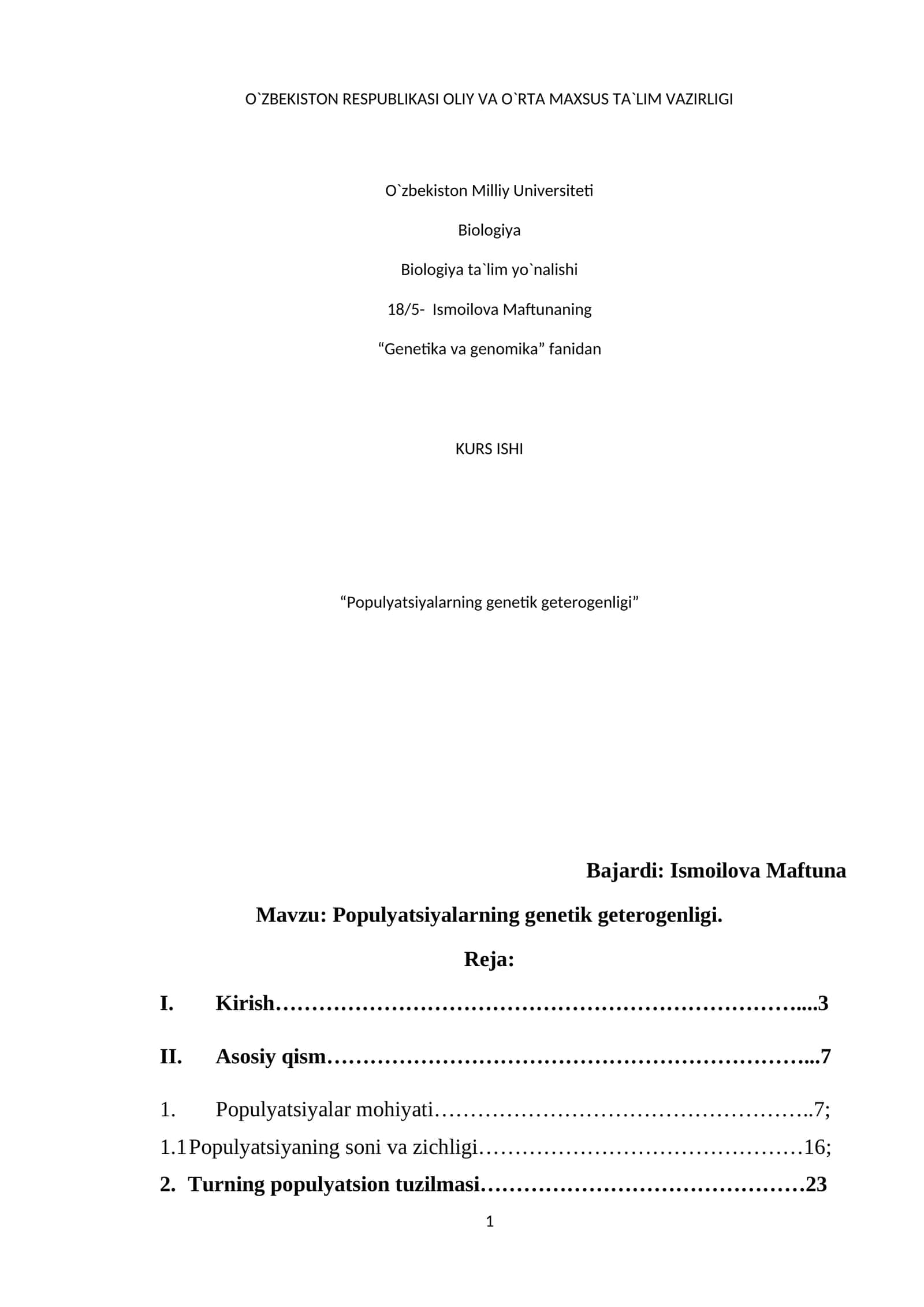 Populyatsiyalarning genetik geterogenligi