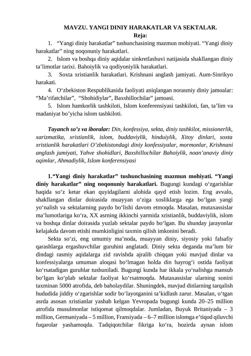 Yangi diniy harakatlar va sektalar