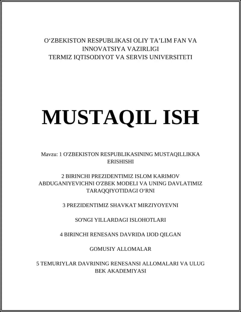 O'zbekiston Respublikasining Mustaqilikka Erishishi