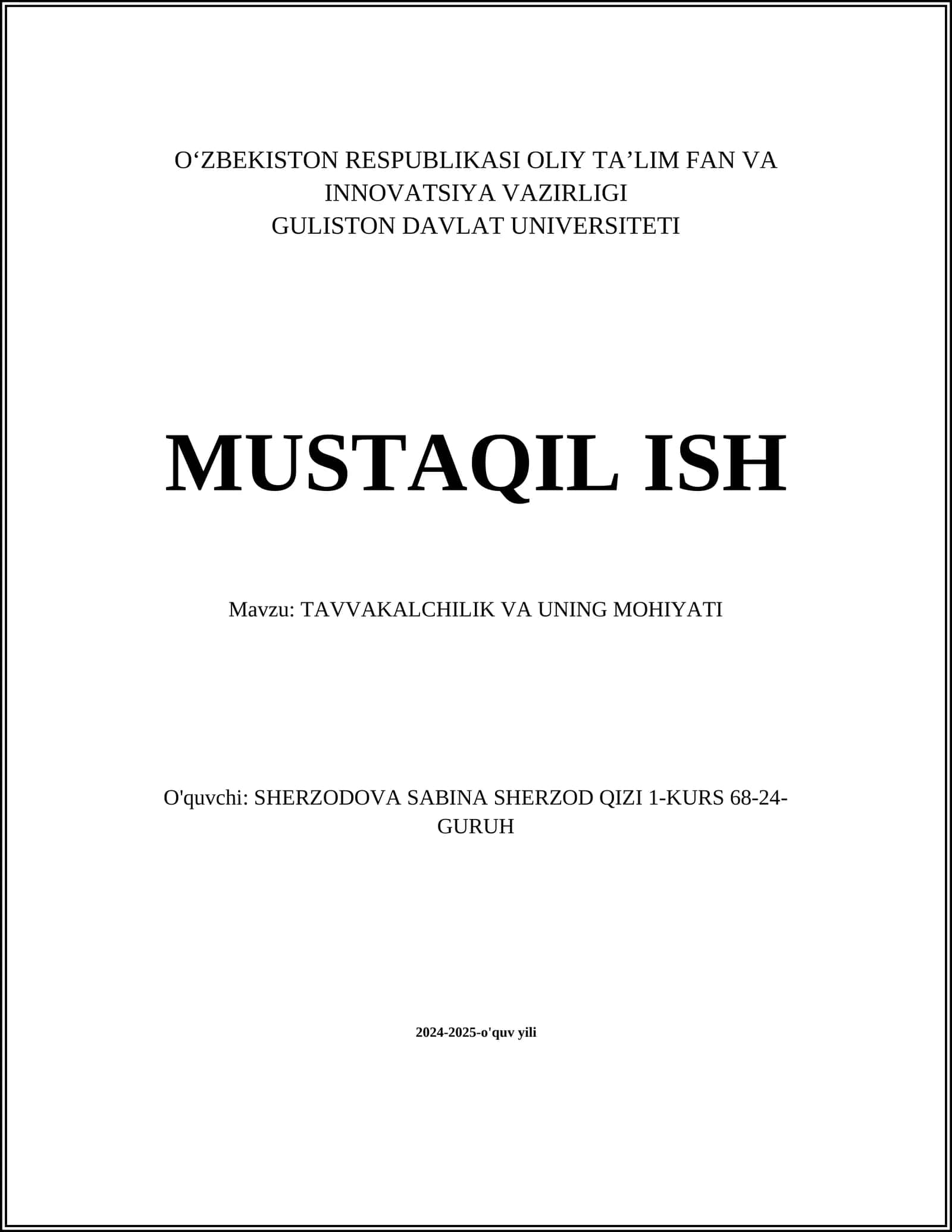 TAVVAKALCHILIK VA UNING MOHIYATI