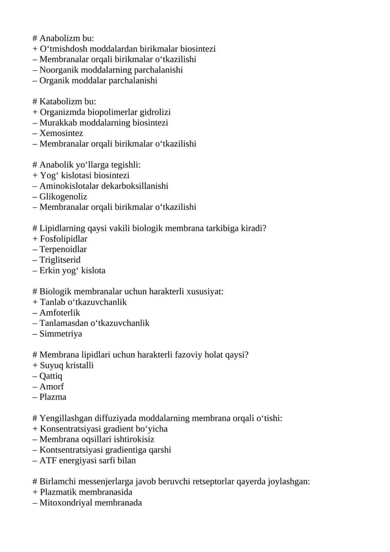 Lipidlarning qaysi vakili biologik membrana tarkibiga kiradi?