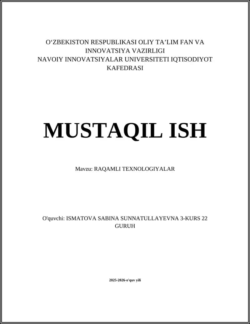 RAQAMLI TEXNOLOGIYALAR