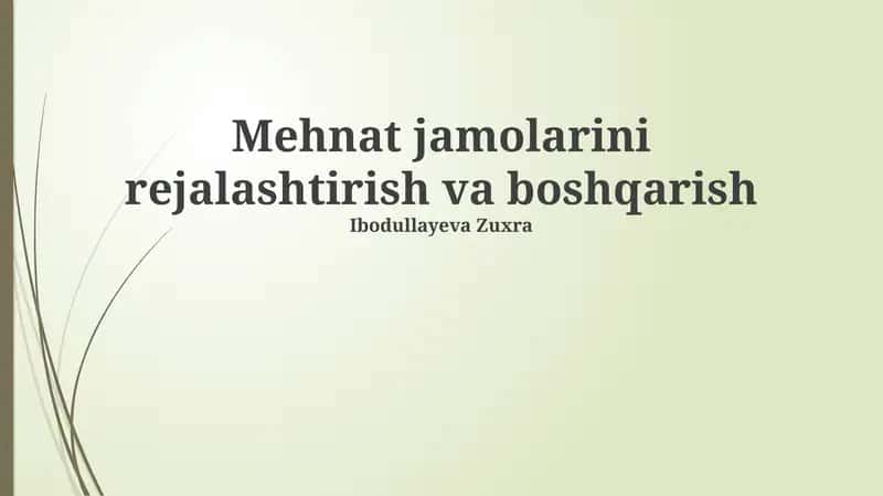 Mehnat jamolarini rejalashtirish va boshqarish