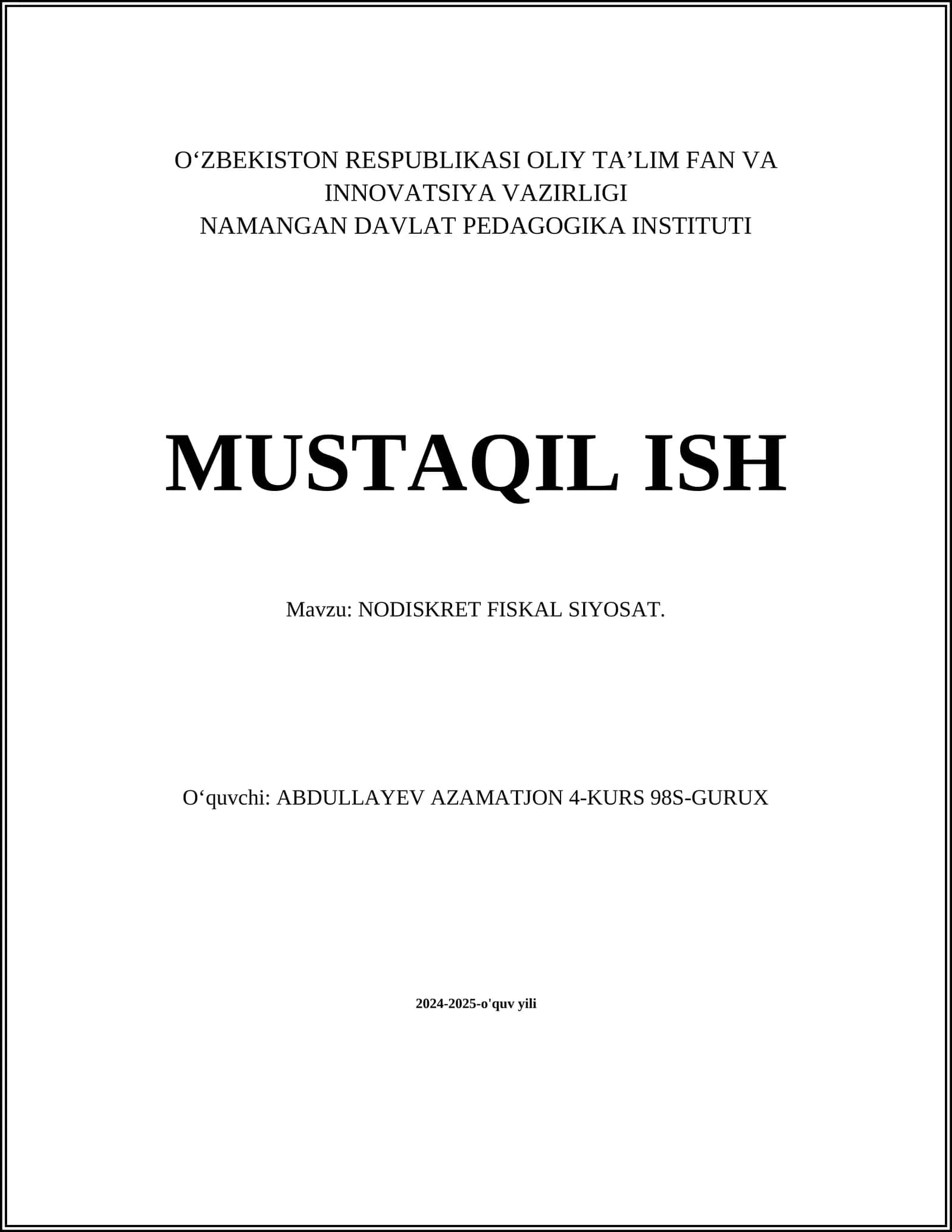 NODISKRET FISKAL SIYOSAT
