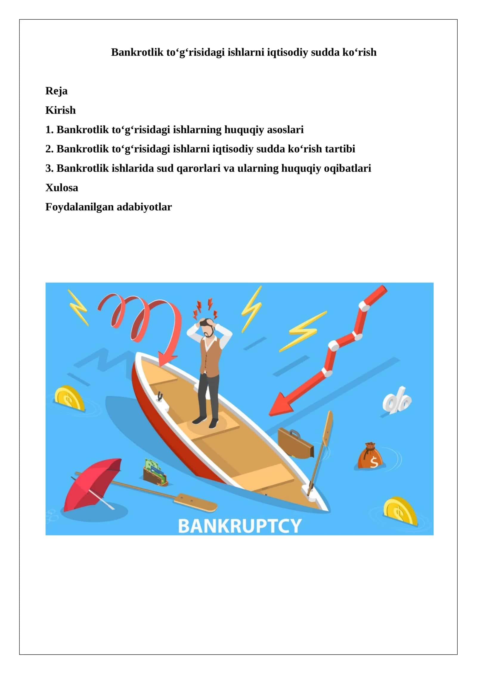 Bankrotlik to‘g‘risidagi ishlarni iqtisodiy sudda ko‘rish