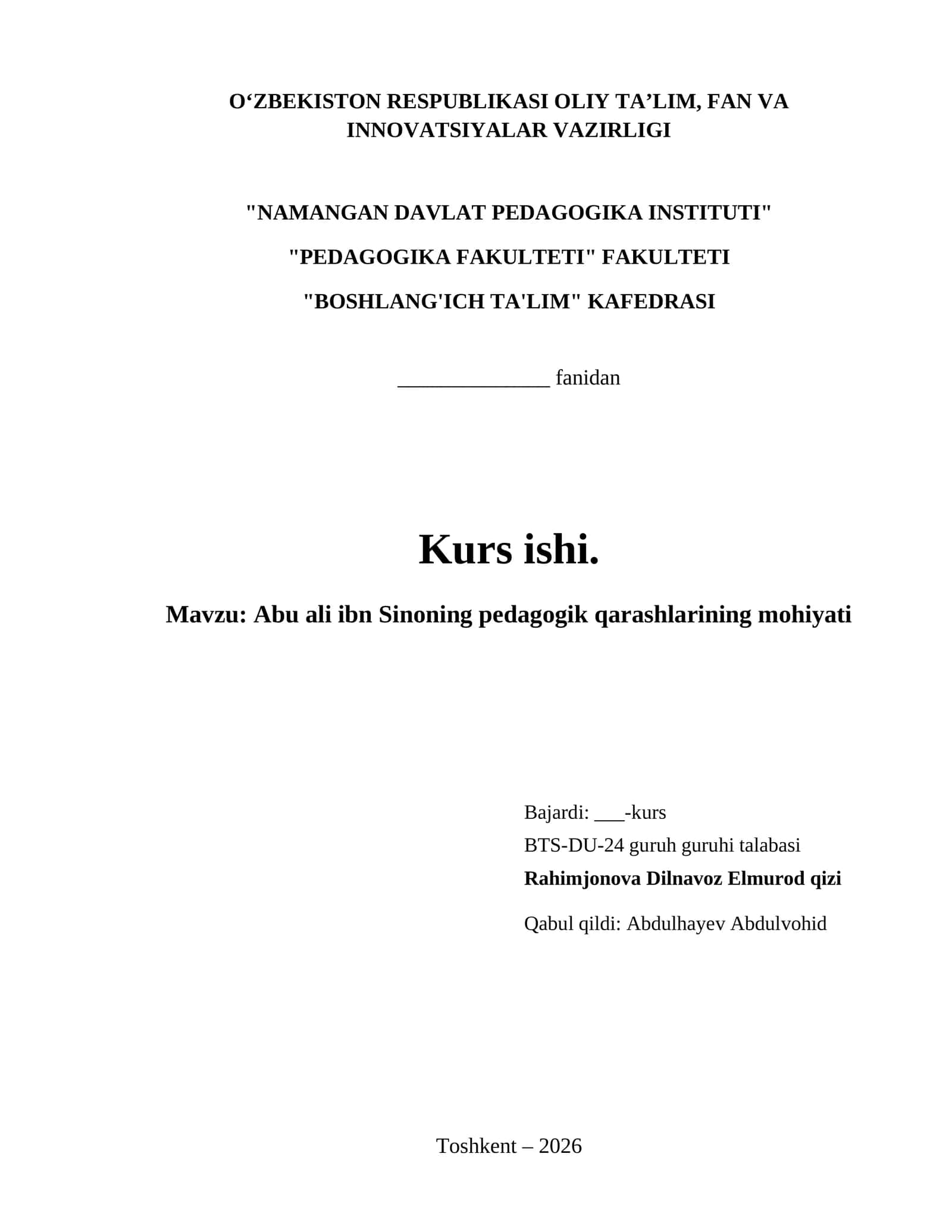 Abu ali ibn Sinoning pedagogik qarashlarining mohiyati