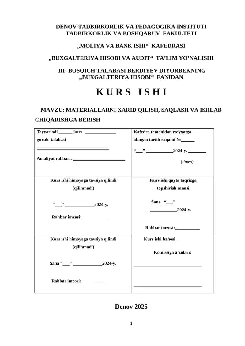 Fond bozori risklarini boshqarish. Kurs ish