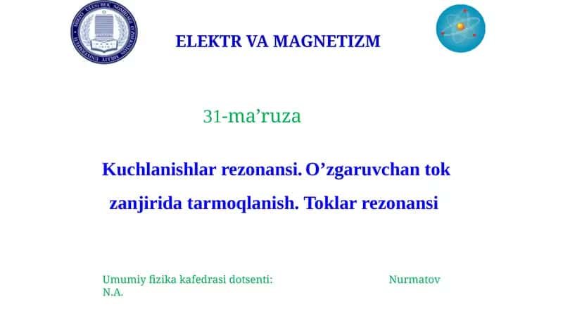 ELEKTR VA MAGNETIZM