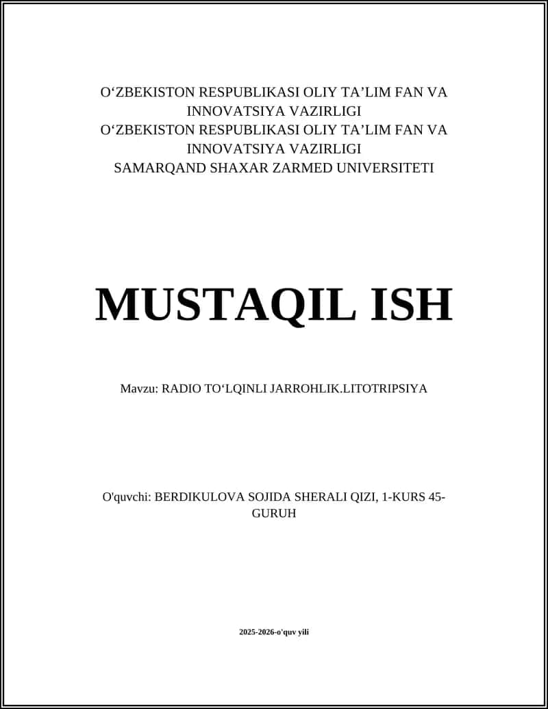 RADIO TOʻLQINLI JARROHLIK.LITOTRIPSIYA
