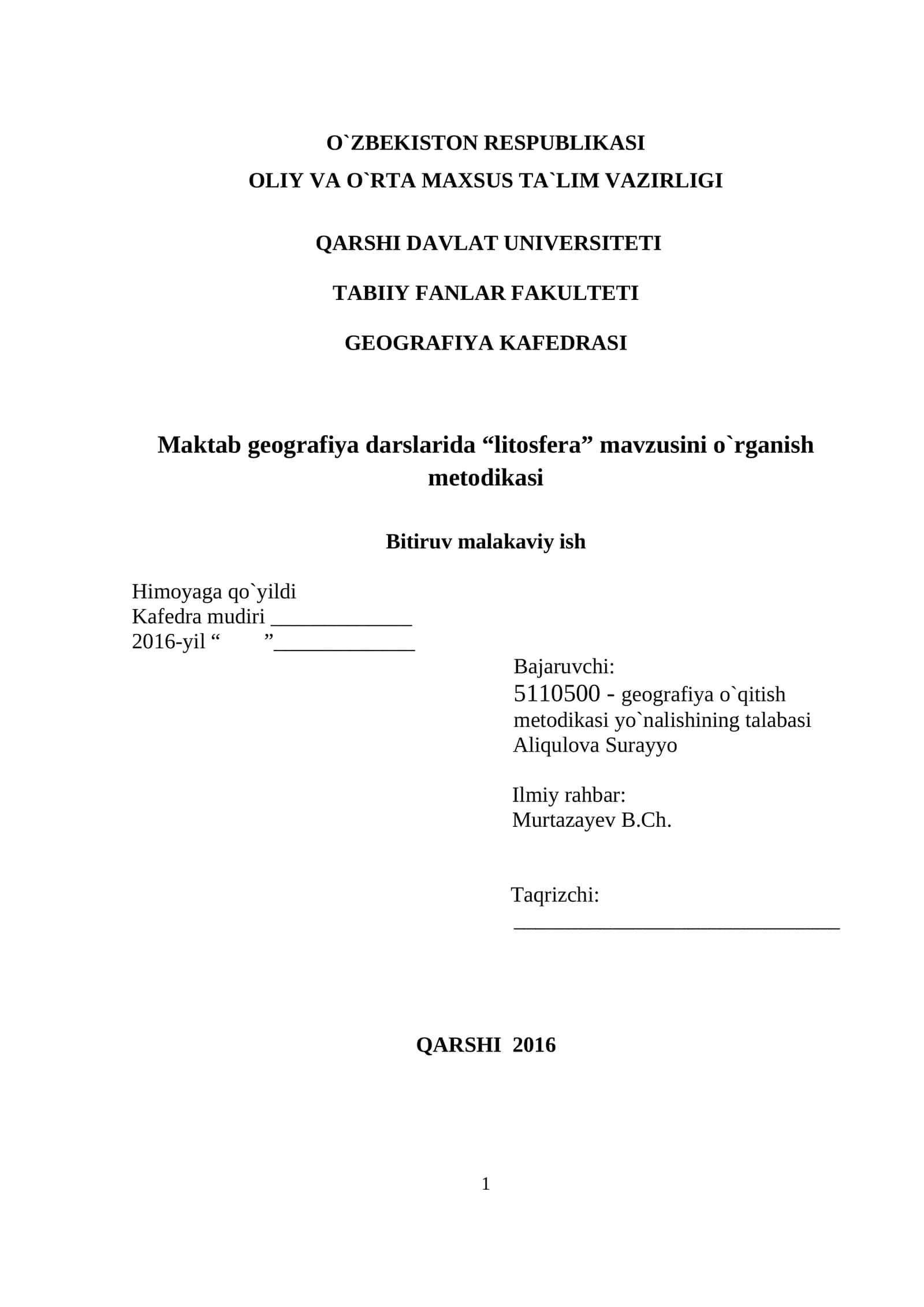 Litosfera mavzusini o`rganish metodikasi