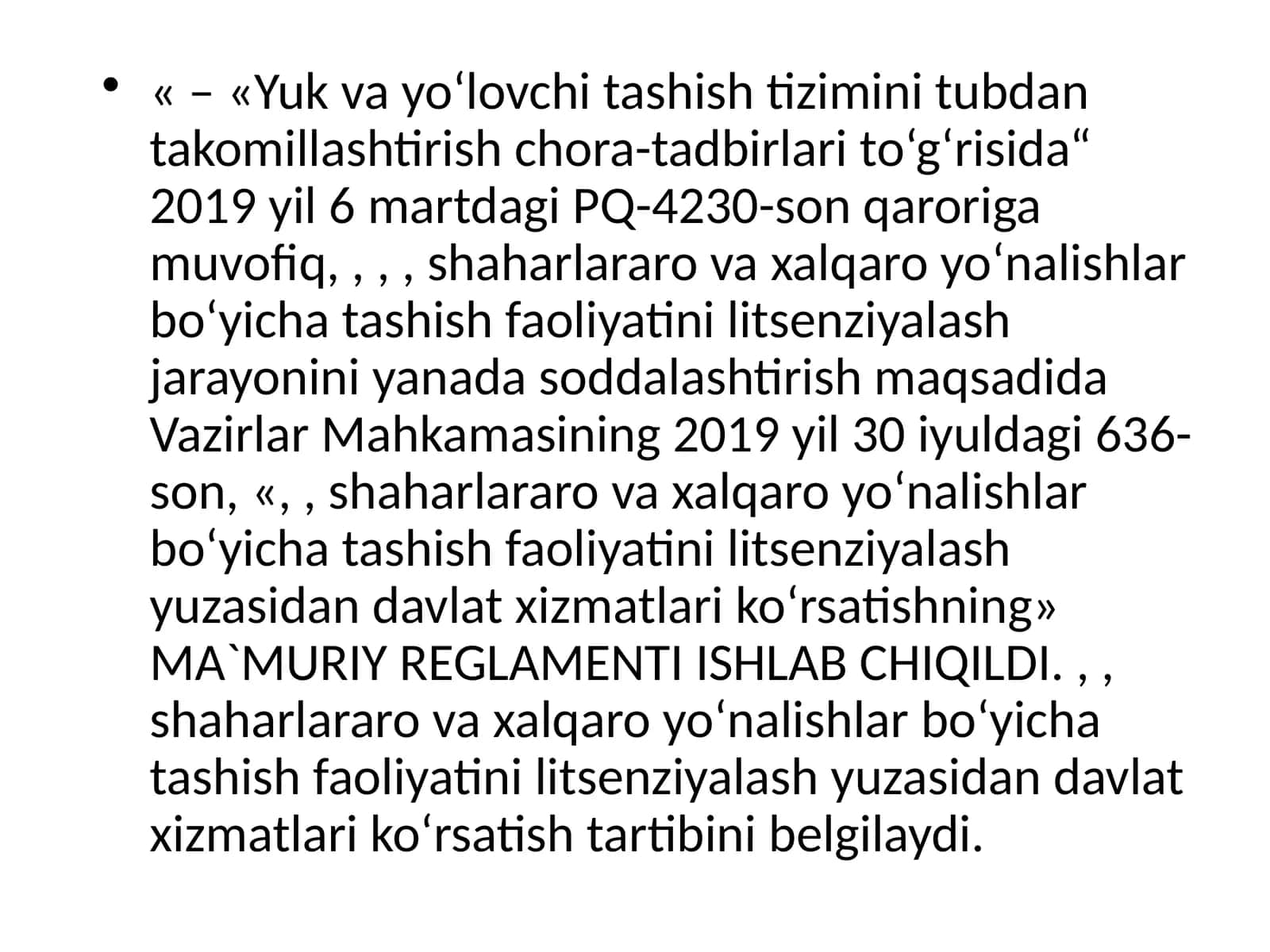 Vazirlar Mahkamasining 2019 yil 30 iyuldagi 636-son