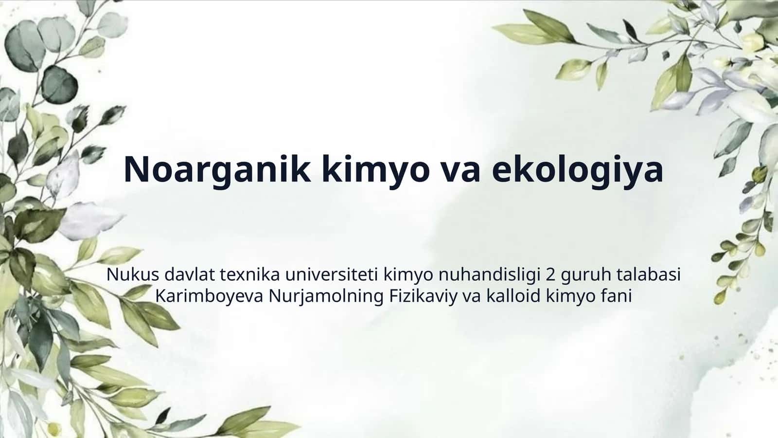 Noarganik kimyo va ekologiya