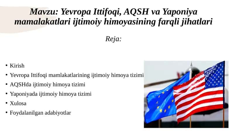 Yevropa Ittifoqi, AQSH va Yaponiya mamalakatlari ijtimoiy himoyasining farqli jihatlari