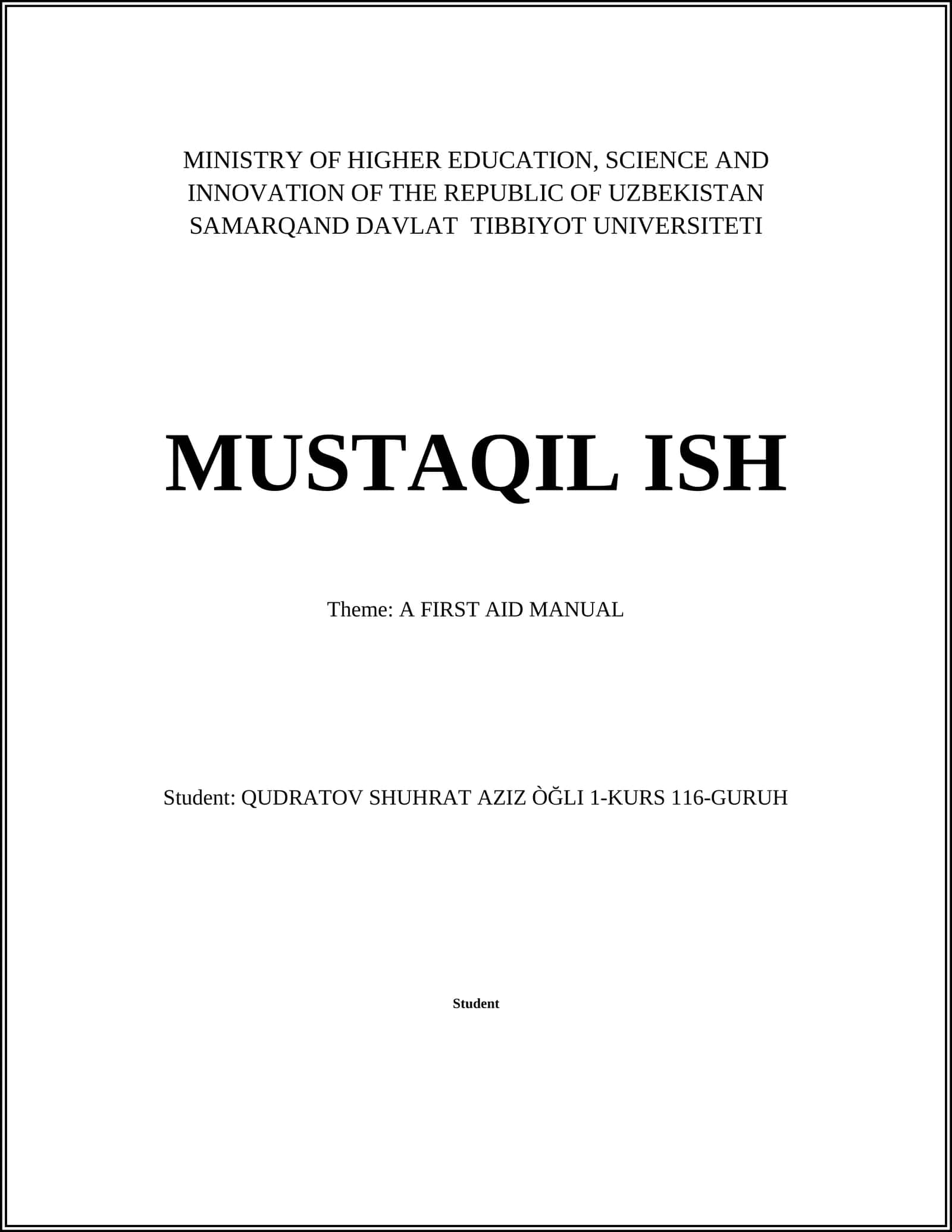 Theme: A FIRST AID MANUAL