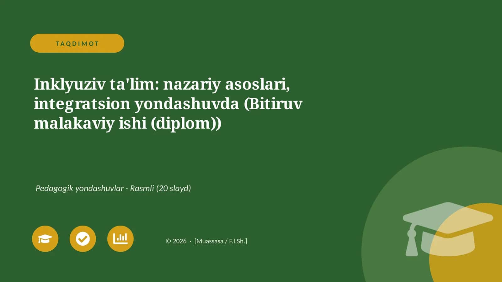 Inklyuziv ta'lim: nazariy asoslari, integratsion yondashuvda (Bitiruv malakaviy ishi (diplom))