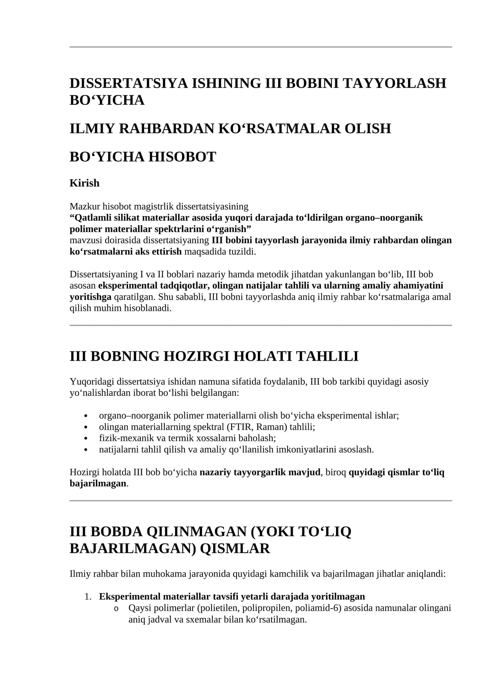 III Bobini Tayyorlash Ilmiy Rahbardan