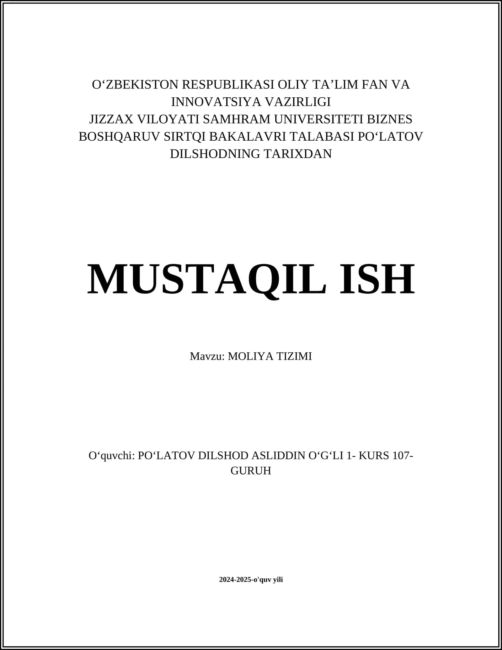 MOLIYA TIZIMI