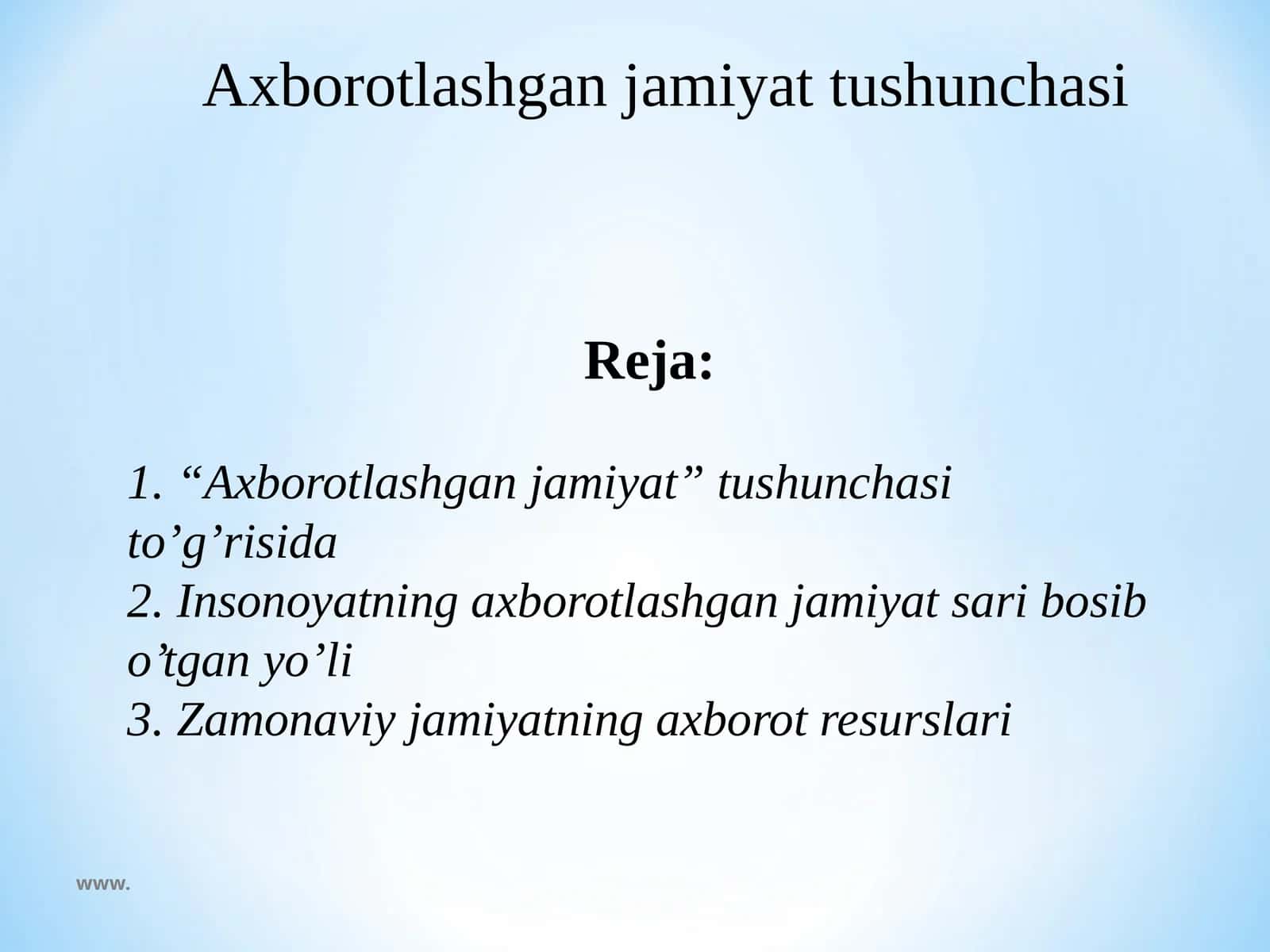 Axborotlashgan jamiyat tushunchasi