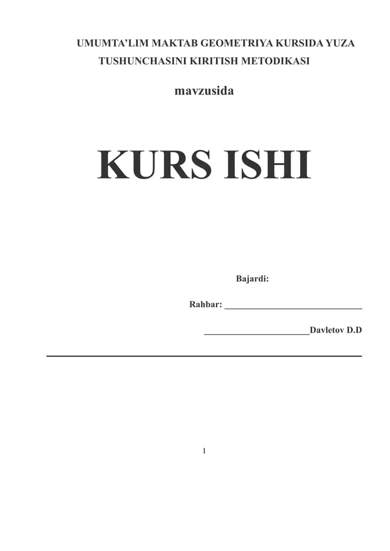 UMUMTA’LIM MAKTAB GEOMETRIYA KURSIDA YUZA TUSHUNCHASINI KIRITISH METODIKASI