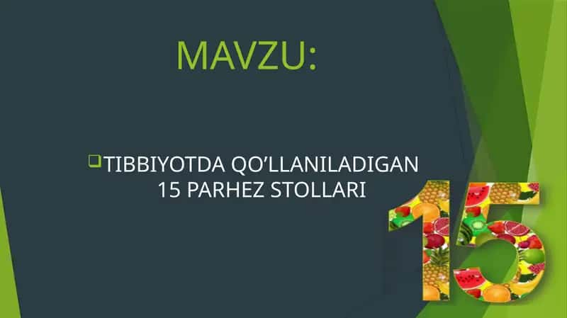 TIBBIYOTDA QO’LLANILADIGAN 15 PARHEZ STOLLARI