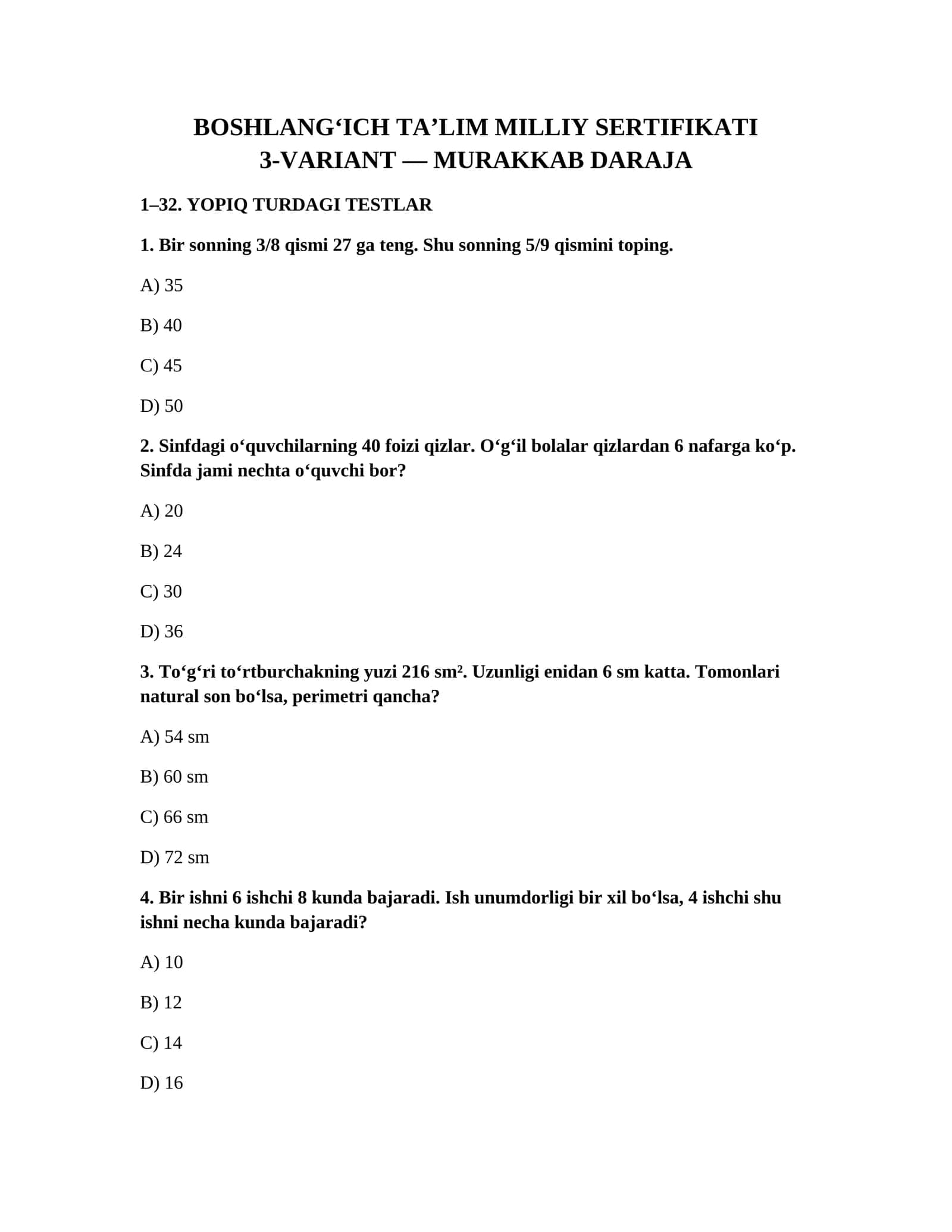 BOSHLANG‘ICH TA’LIM MILLIY SERTIFIKATI