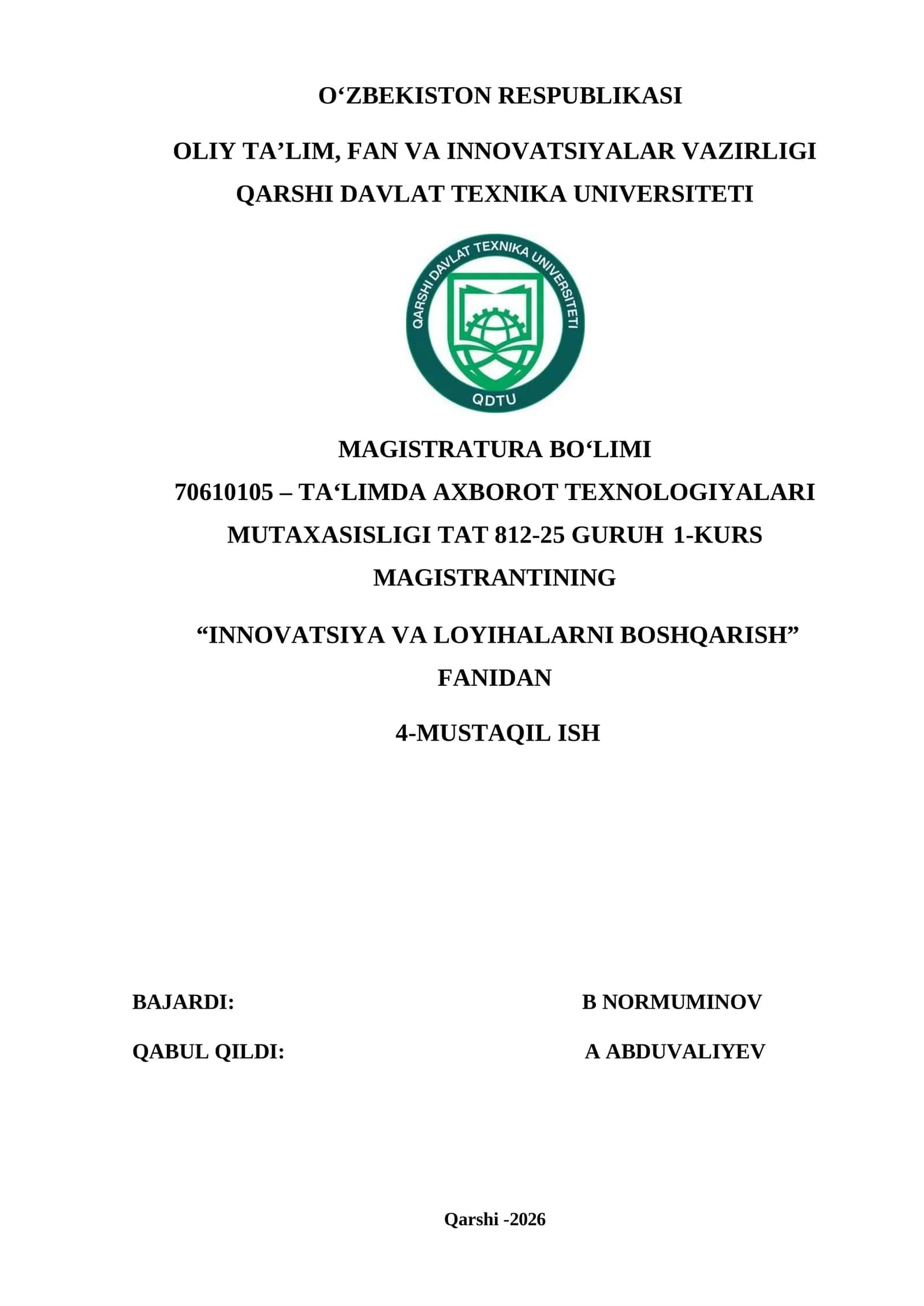 innovatsion loyihalar