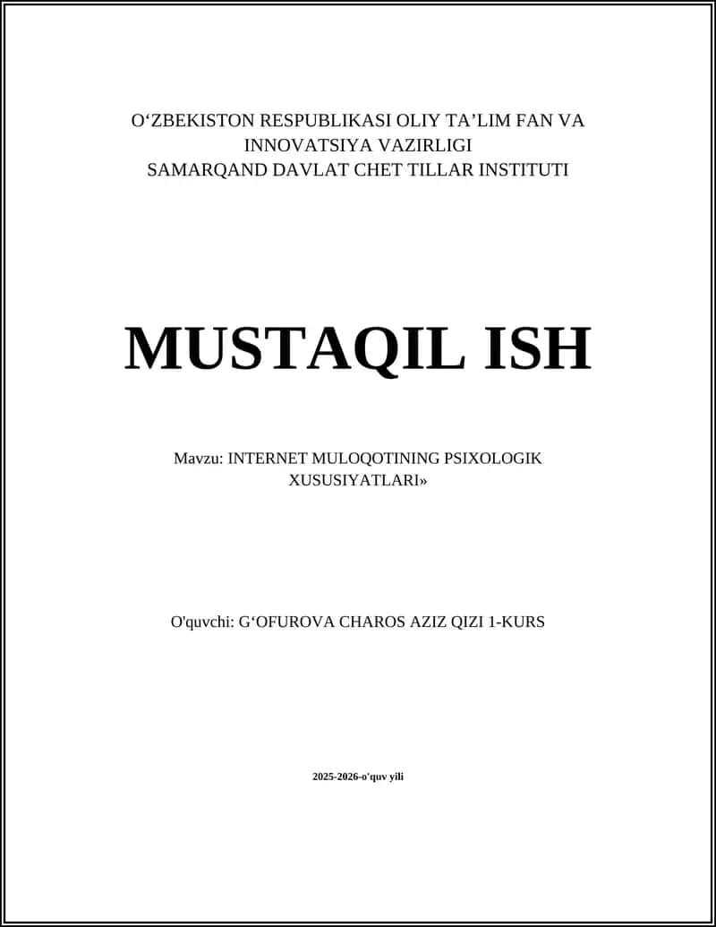 INTERNET MULOQOTINING PSIXOLOGIK XUSUSIYATLARI
