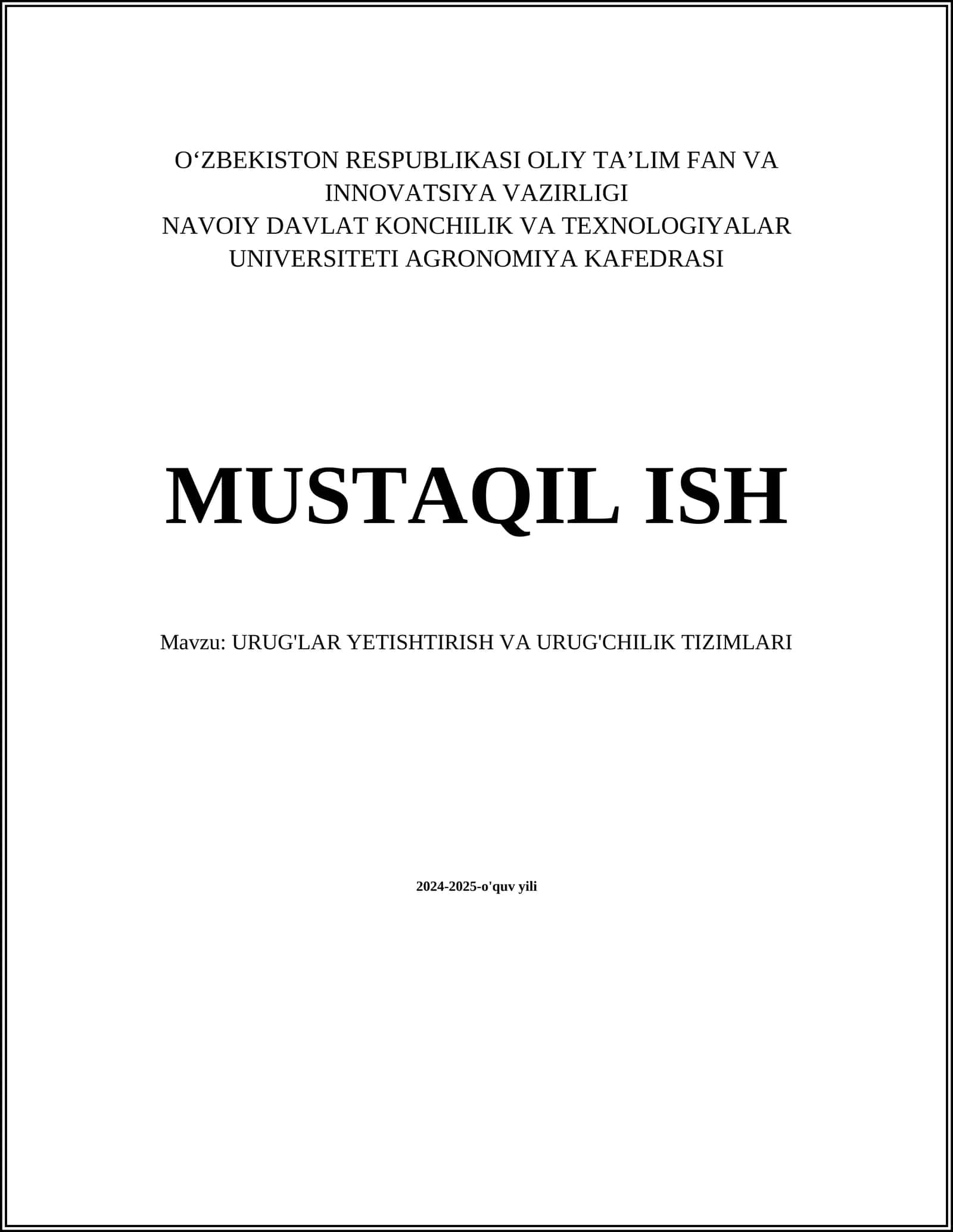URUG'LAR YETISHTIRISH VA URUG'CHILIK TIZIMLARI