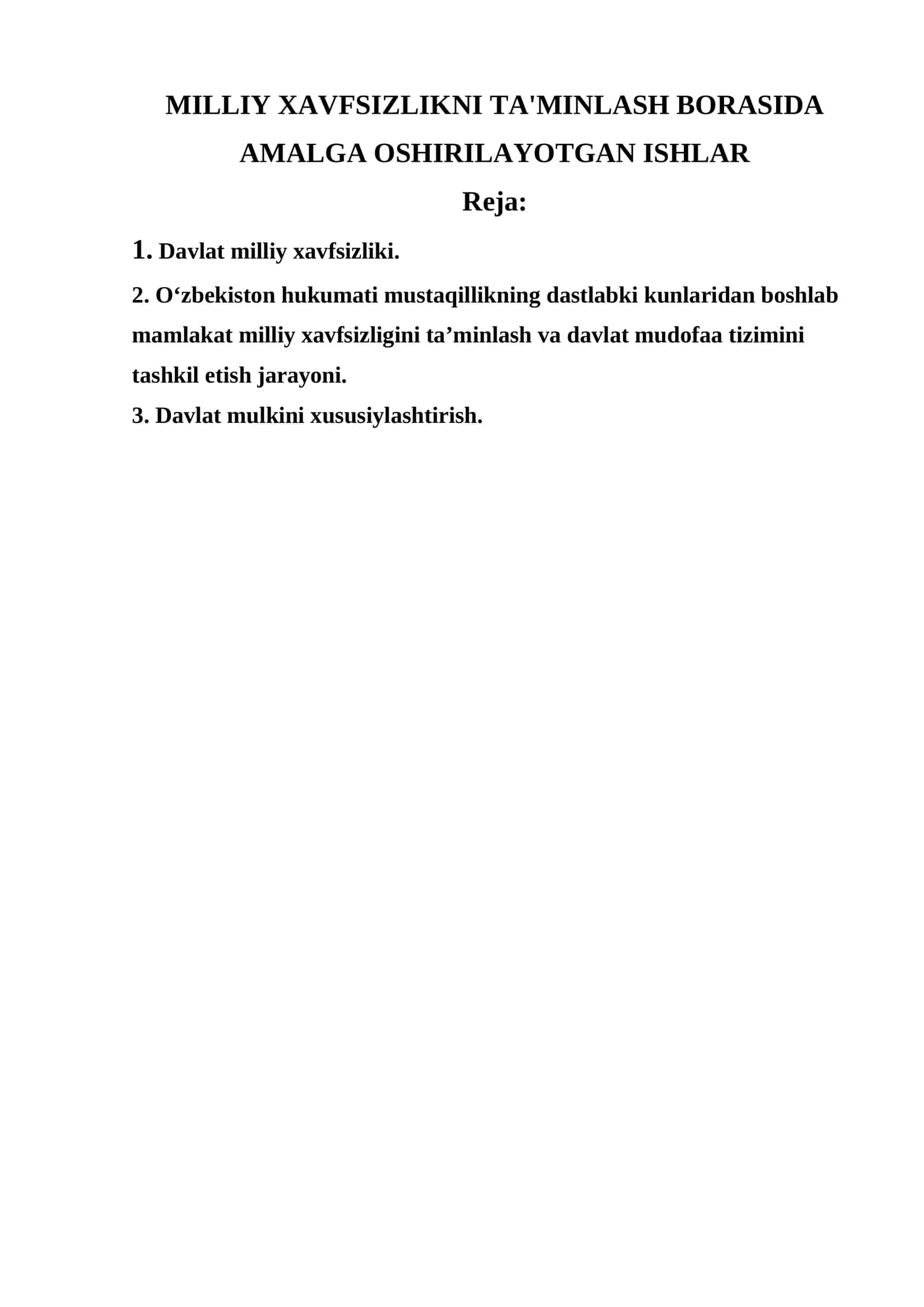 MILLIY XAVFSIZLIKNI TA'MINLASH BORASIDA AMALGA OSHIRILAYOTGAN ISHLAR