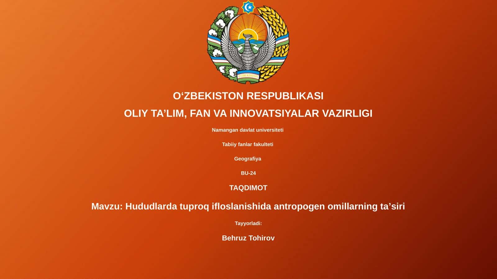 Hududlarda tuproq ifloslanishida antropogen omillarning taʼsiri