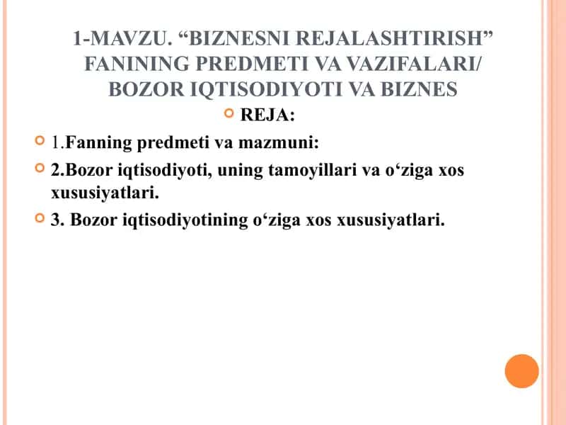 BIZNESNI REJALASHTIRISH