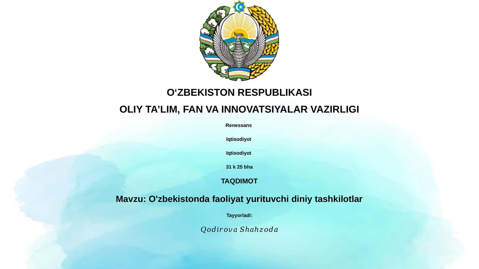 O'zbekistonda faoliyat yurituvchi diniy tashkilotlar